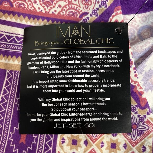 IMAN Global Chic Women’s Purple Geometric Print Draped Blouse Size Small New! - Picture 4 of 12